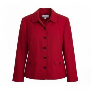 Alfred Dunner Faux Suede Button Front Collared Blazer Jacket Red Black Size 14P